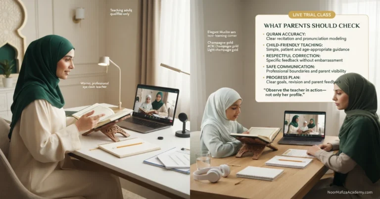How to choose an online Quran teacher for your child through a supervised trial lesson with a qualified female Quran teacher