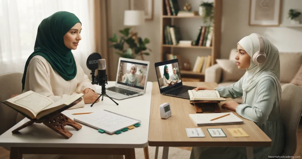 How to memorize the Quran with a realistic beginner plan guided by a female Quran teacher during an online Hifz lesson