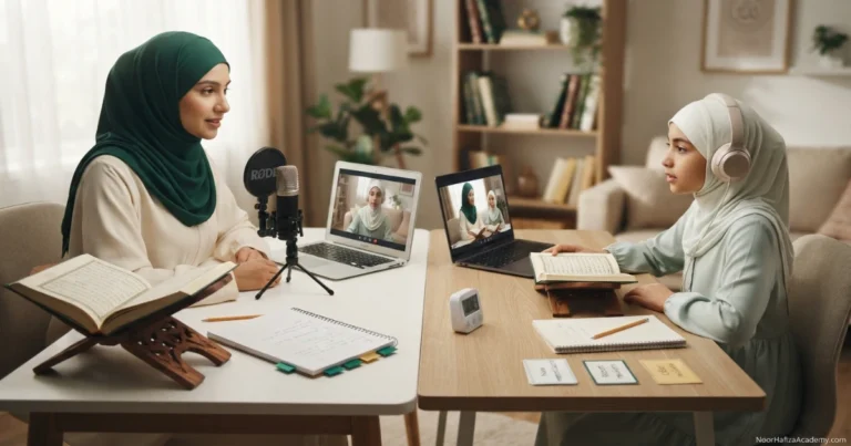 How to memorize the Quran with a realistic beginner plan guided by a female Quran teacher during an online Hifz lesson
