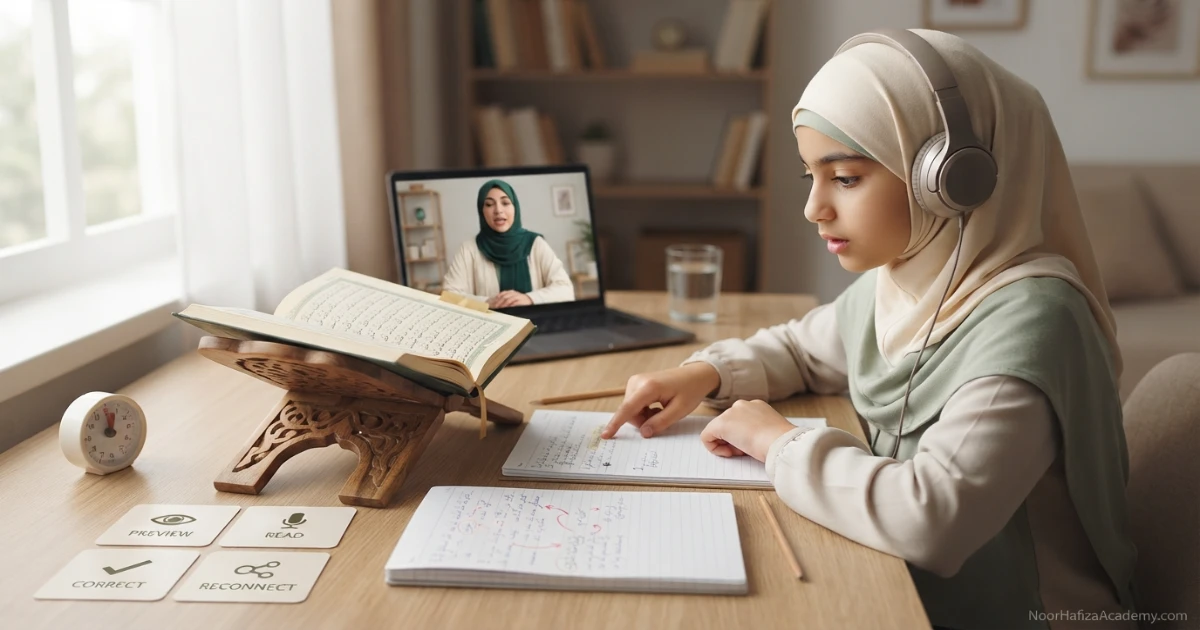 Slow accurate Quran recitation practice helping a beginner build fluency without rushing