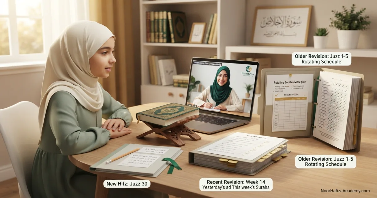 Balance between new Quran memorization recent revision and older revision in a realistic Hifz plan