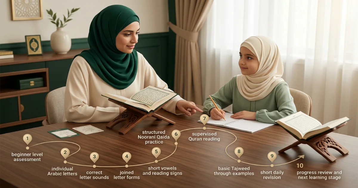 How to learn Quran online for beginners using a step-by-step roadmap from Arabic letters to fluent reading