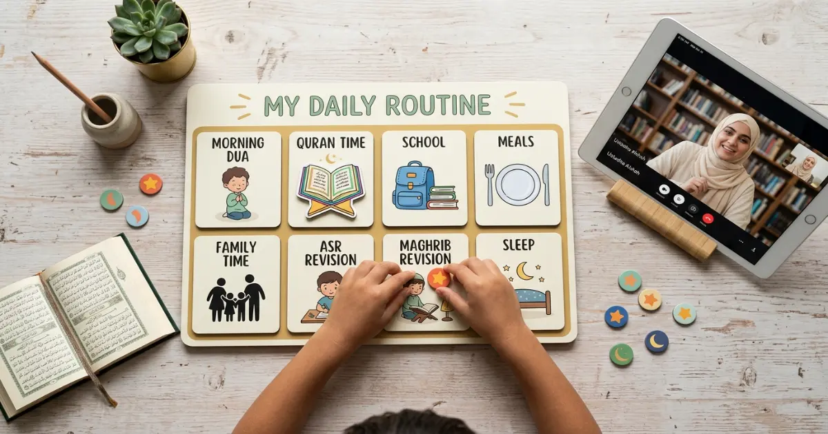 School-friendly Hifz routine for kids balancing Quran memorization school homework sleep and family time