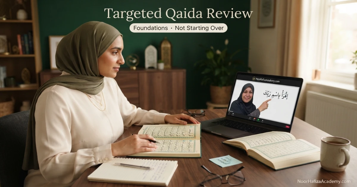 Step-by-step Quran reading restart plan for women covering letters fluency Tajweed and routine