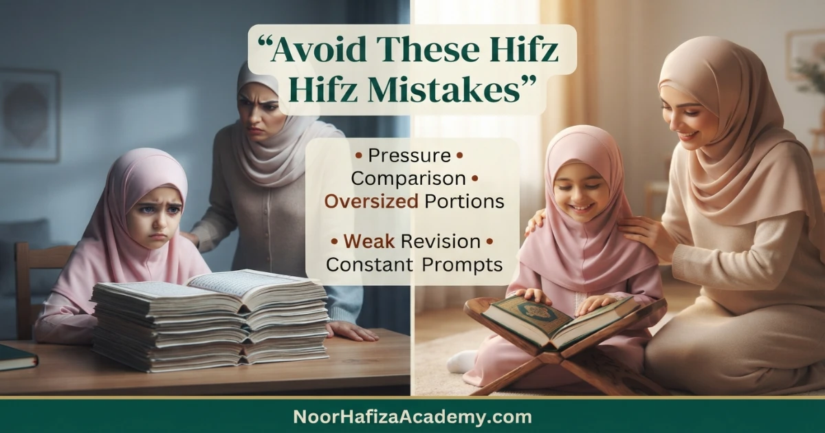 Common parent mistakes in children’s Hifz including pressure comparison oversized portions and weak revision