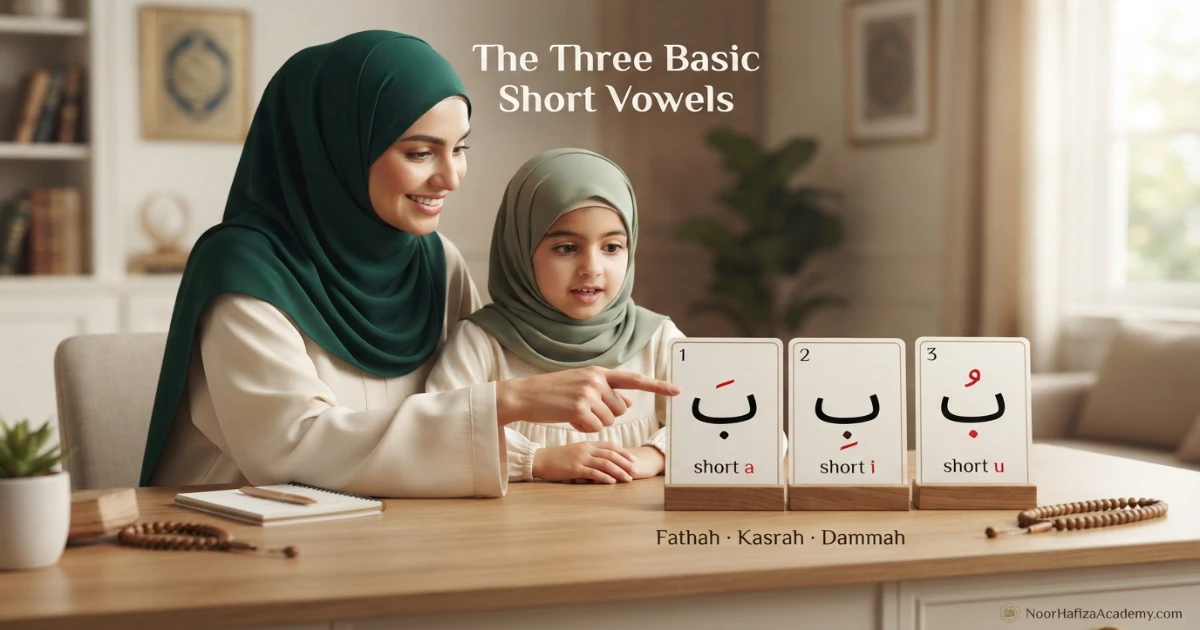 Fatha Kasra and Damma short vowels explained for beginner Quran reading