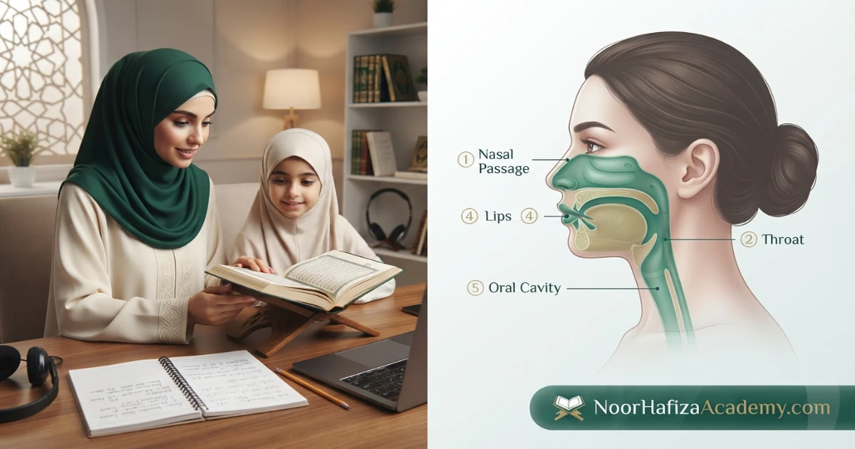 Makharij of Arabic letters overview showing the oral cavity throat tongue lips and nasal passage
