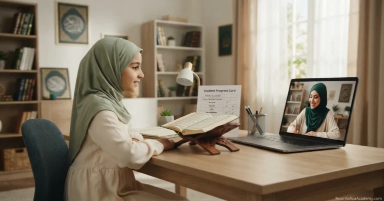 How online Quran academies track student progress through lesson records assessments and parent feedback