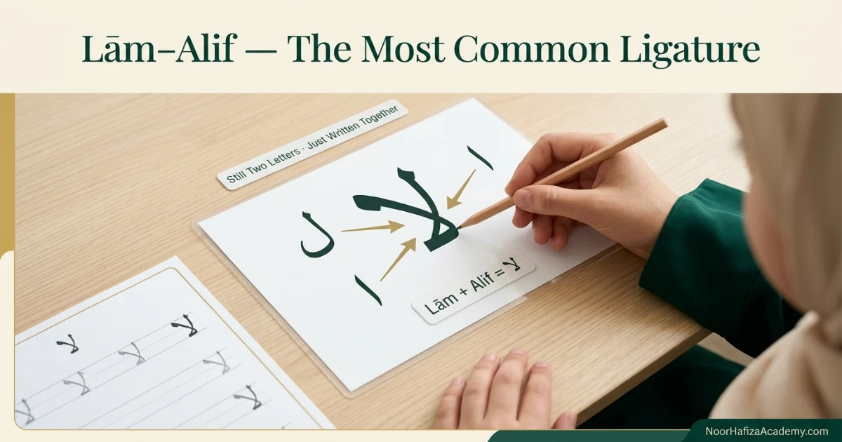 Lam Alif joining pattern explained as a common Arabic ligature for Quran beginners