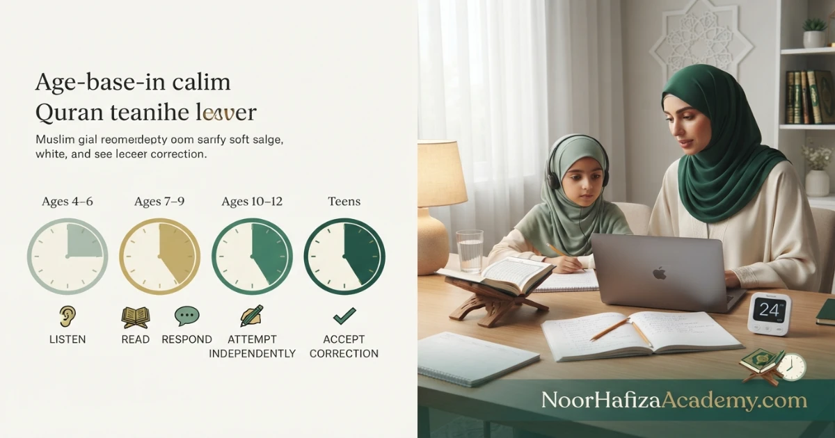 Online Quran class length by age for young children school-age learners preteens and teens