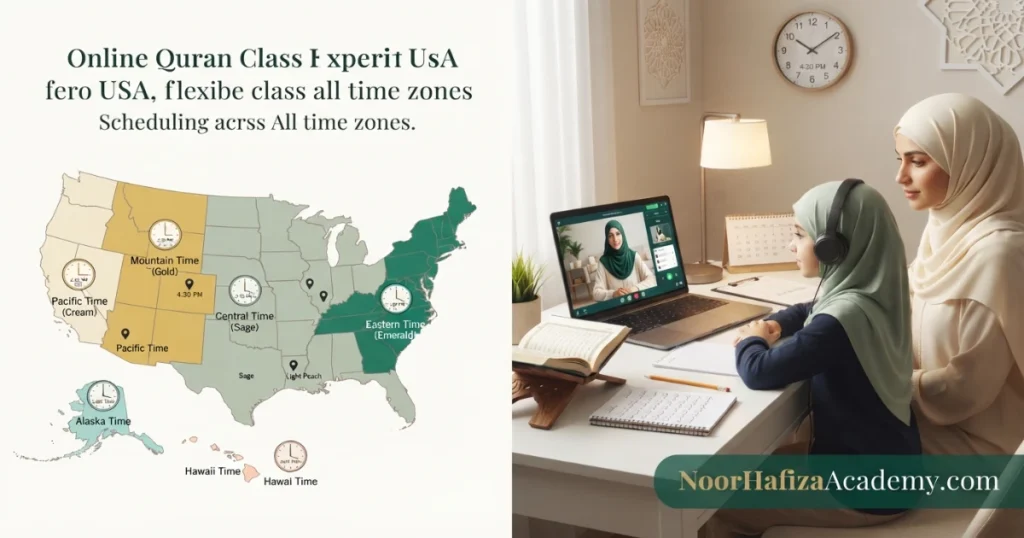 Online Quran classes in the USA with flexible schedules for every time zone and a female Quran teacher