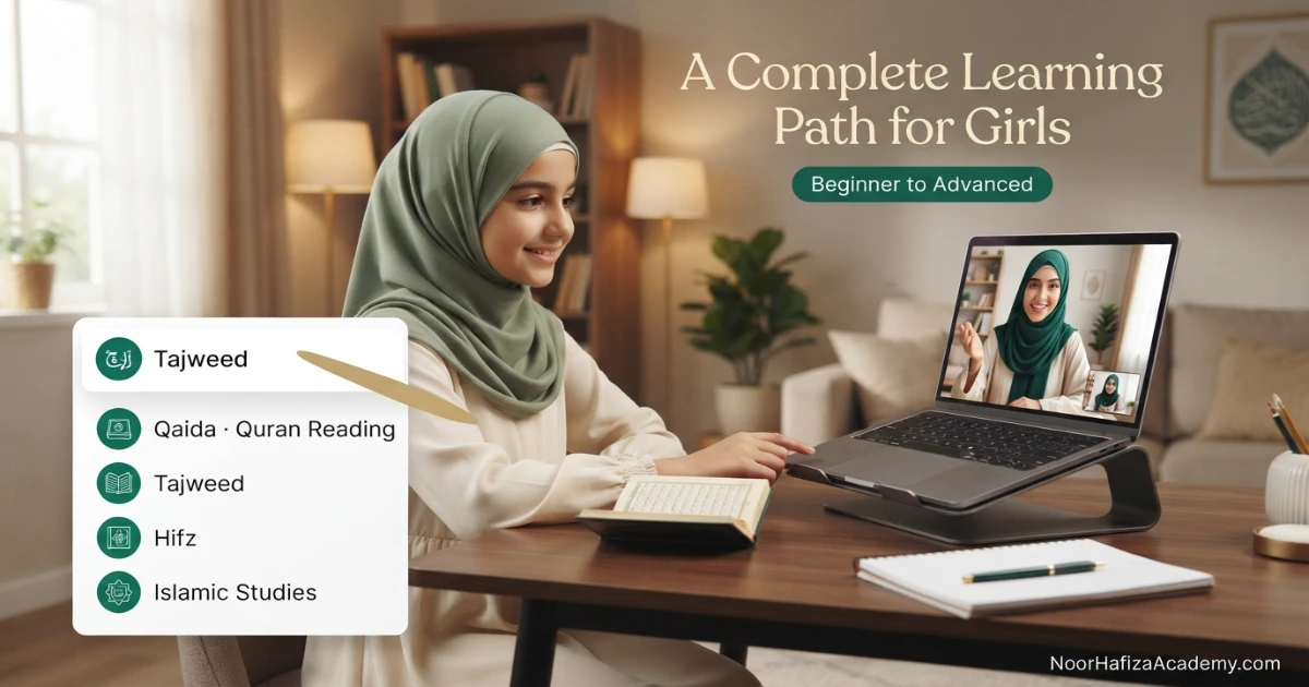 Online Quran courses for girls including Noorani Qaida Quran reading Tajweed Hifz and Islamic Studies