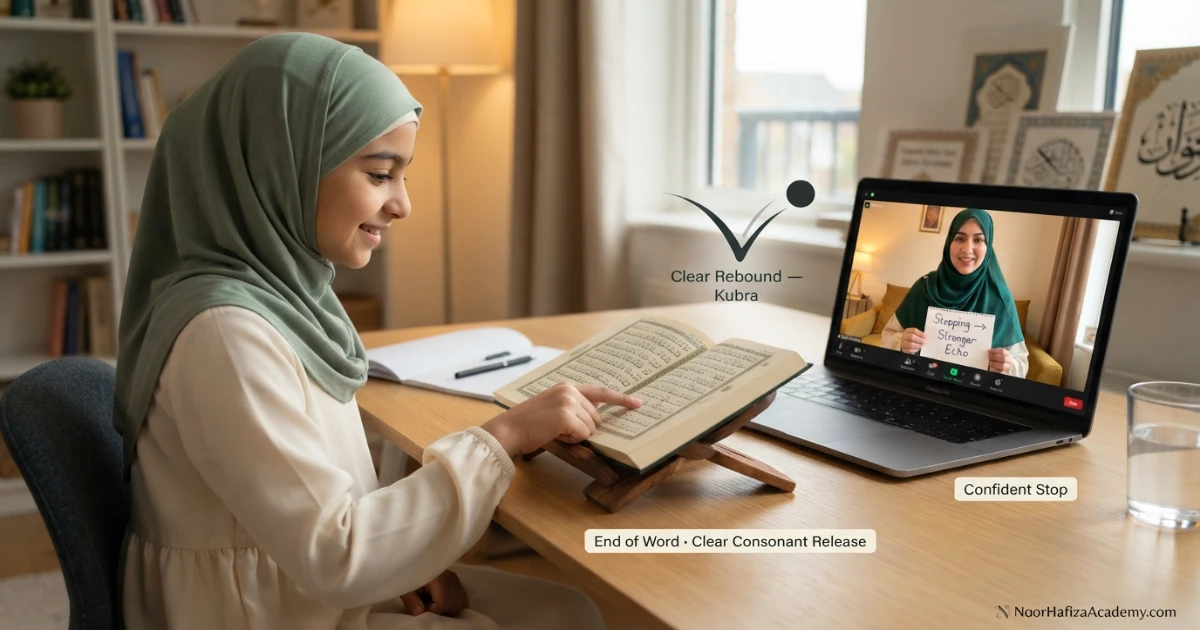 Qalqalah Kubra explained when stopping on a Qalqalah letter at the end of a word