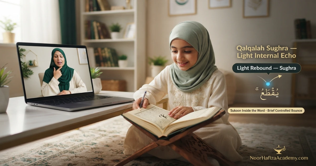 Qalqalah Sughra explained with a sakin Qalqalah letter inside a Quranic word