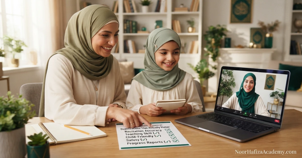 Qualifications of an online Quran teacher explained for parents choosing a female Quran teacher