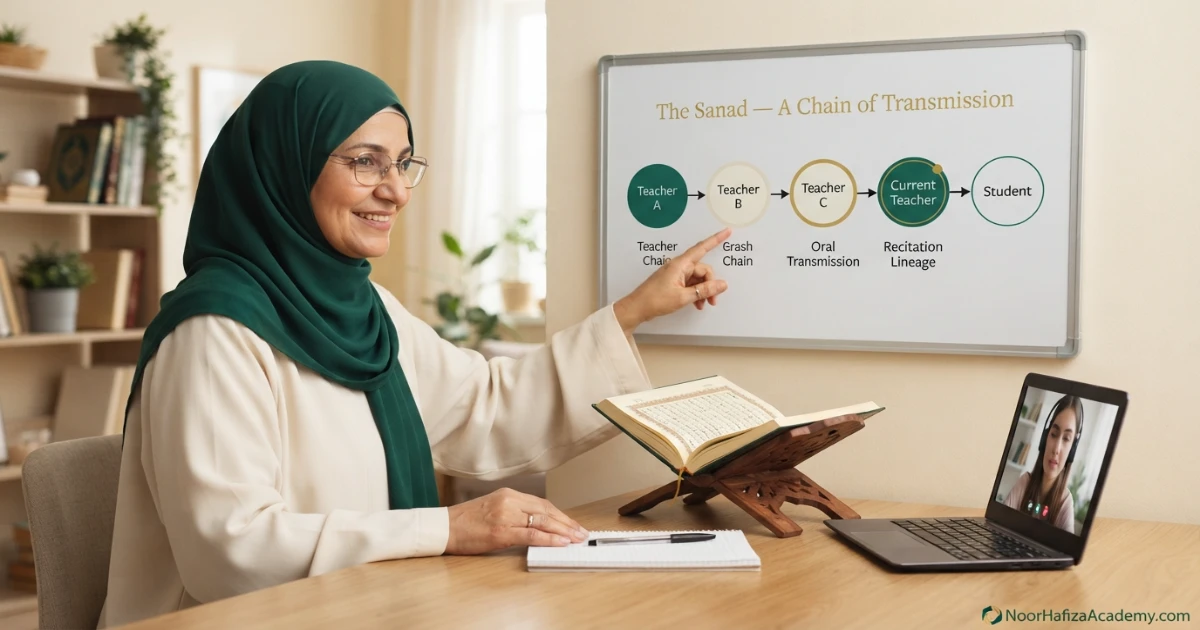 Quran ijazah and sanad explained as a chain of authorized Quran recitation teachers