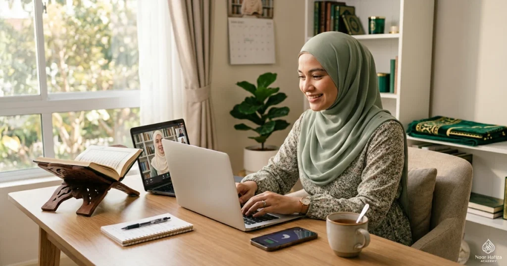 Quran learning routine for busy Muslim mothers with a female Quran teacher and a realistic home study schedule