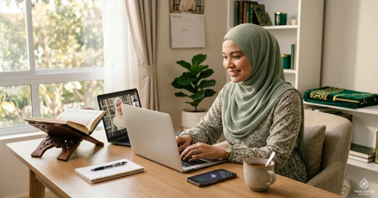 Quran learning routine for busy Muslim mothers with a female Quran teacher and a realistic home study schedule