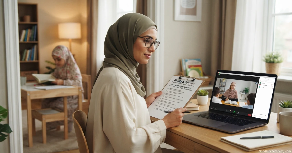 Quran trial class lesson quality checklist covering assessment independent reading correction practice and feedback