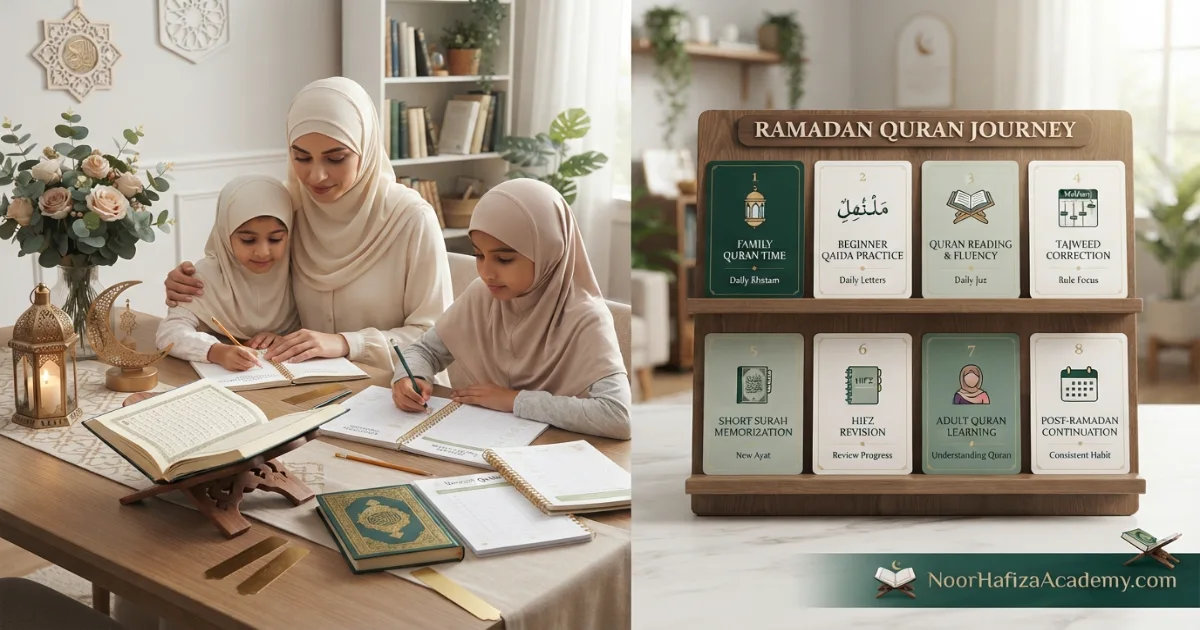 Ramadan family Quran goals for children beginners parents reading Tajweed Hifz and revision