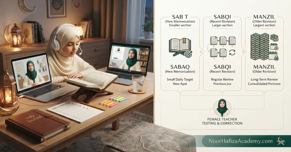 Ramadan Hifz revision plan balancing new memorization recent revision older revision and teacher testing