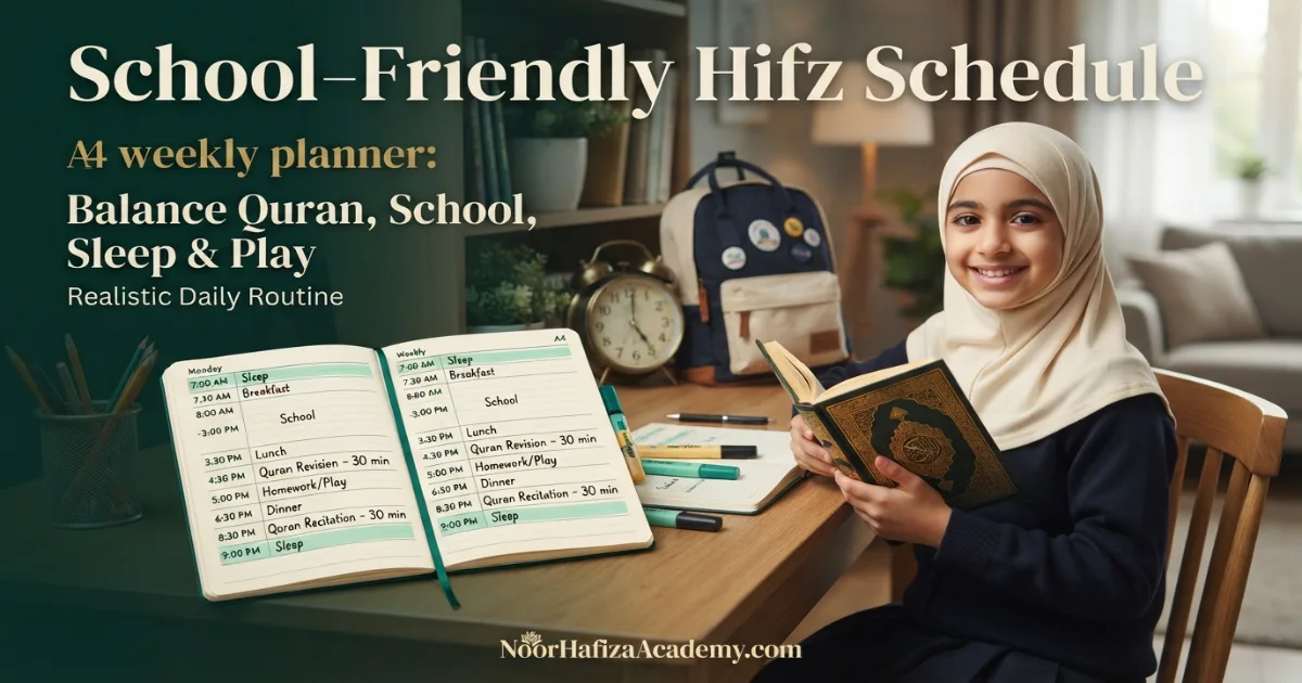 School-friendly home Hifz schedule balancing Quran memorization revision homework sleep and family time