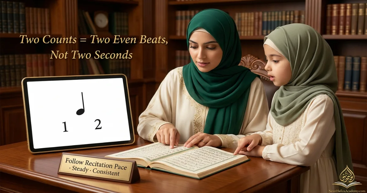 Two-count Ghunnah timing explained with a simple beginner practice rhythm
