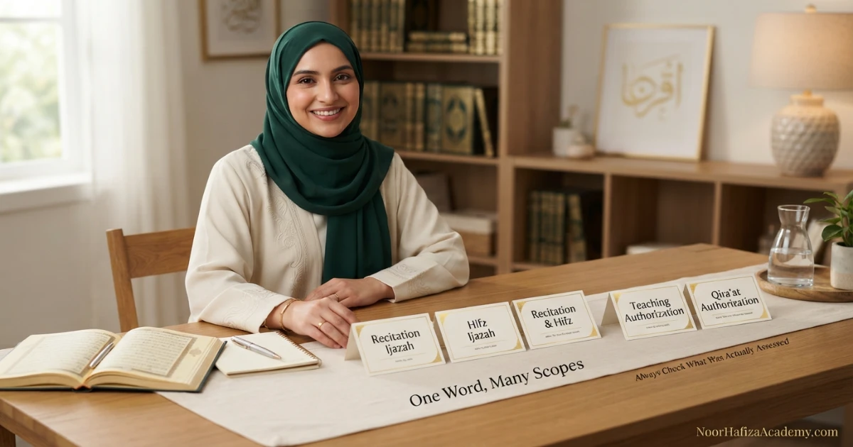 Types of Quran ijazah including recitation memorization Tajweed and teaching authorization