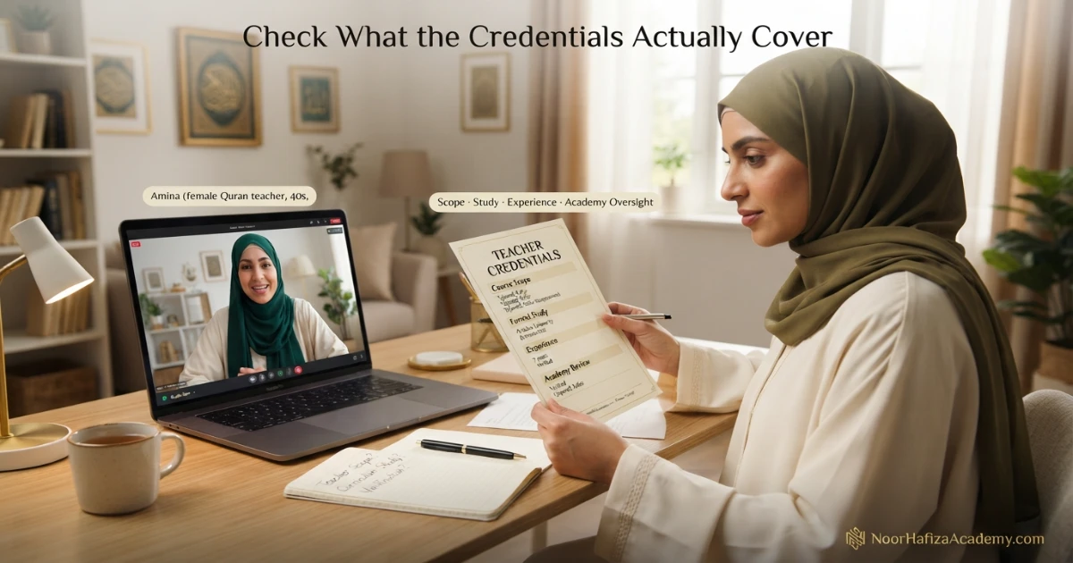 Quran teacher qualification requirements for Noorani Qaida Quran reading Tajweed Hifz and Islamic Studies