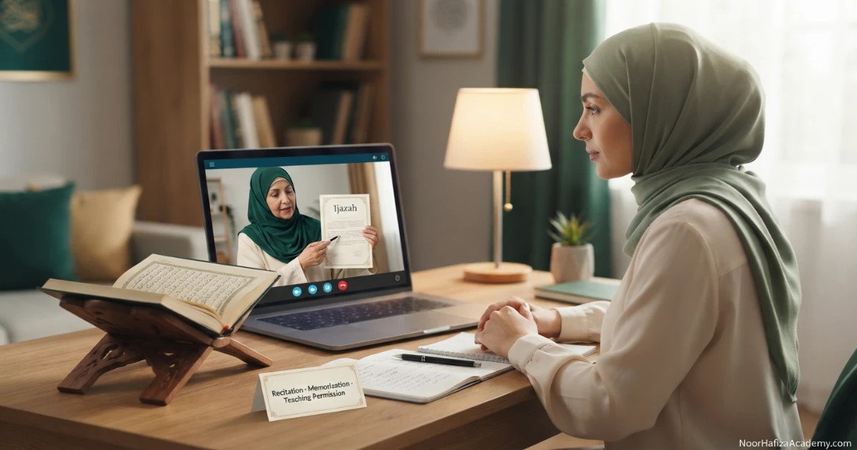 What is an ijazah in Quran recitation explained by a female Quran teacher to a Muslim student
