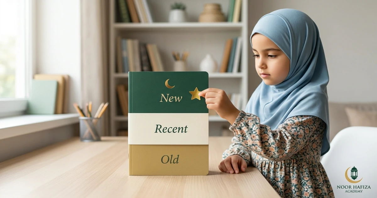Quran memorization review tracker for children using same day next day three day and seven day review