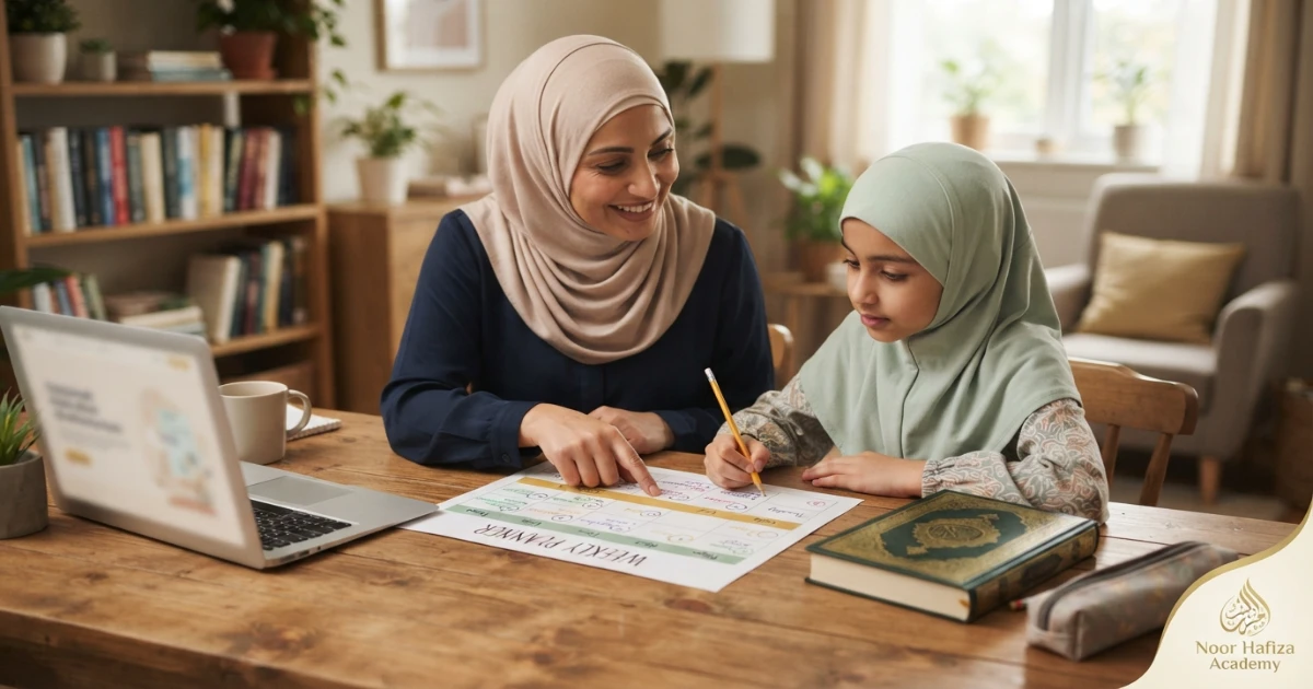 Central Time online Quran class planner for a Muslim family