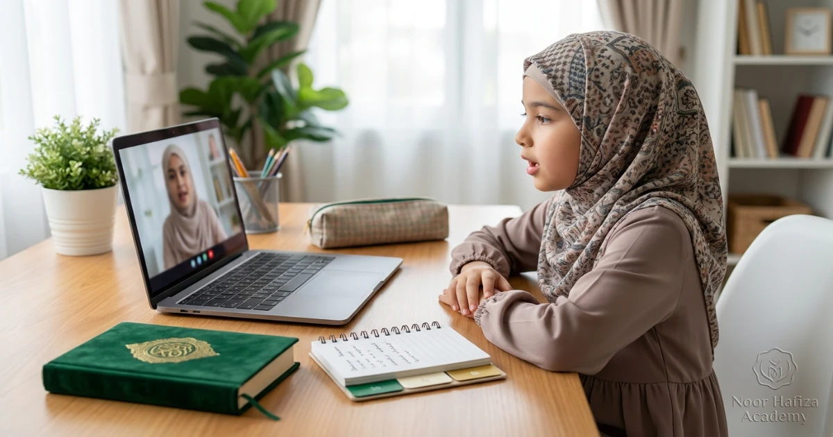 Child learning daily duas online through listening repetition meaning and recall