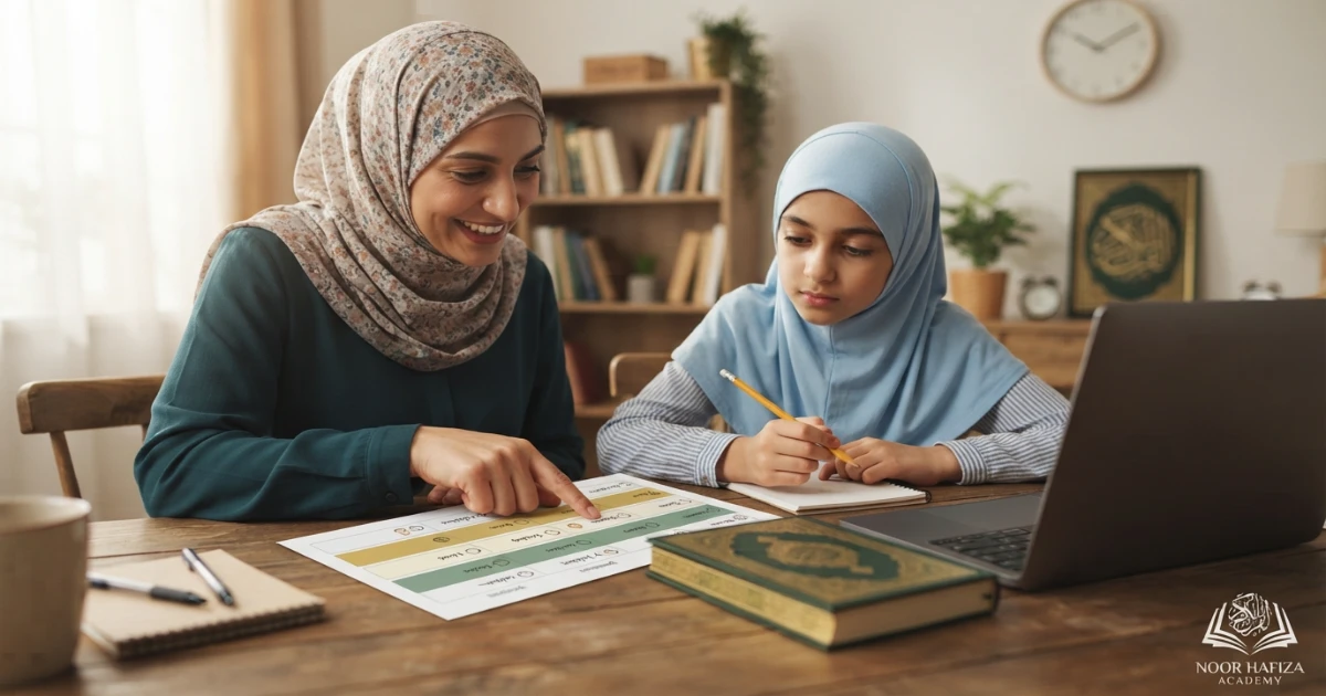 Online Quran class timetable planning for an East Coast Muslim family using Eastern Time