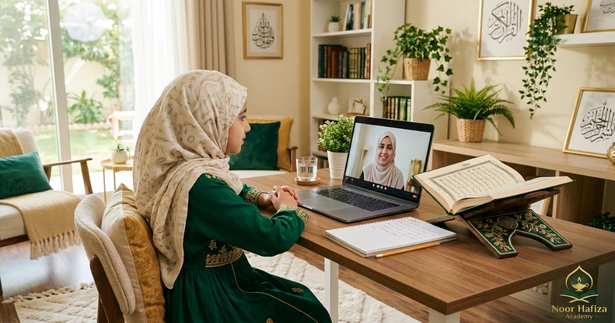 Muslim family practicing a simple daily Islamic adab routine with children