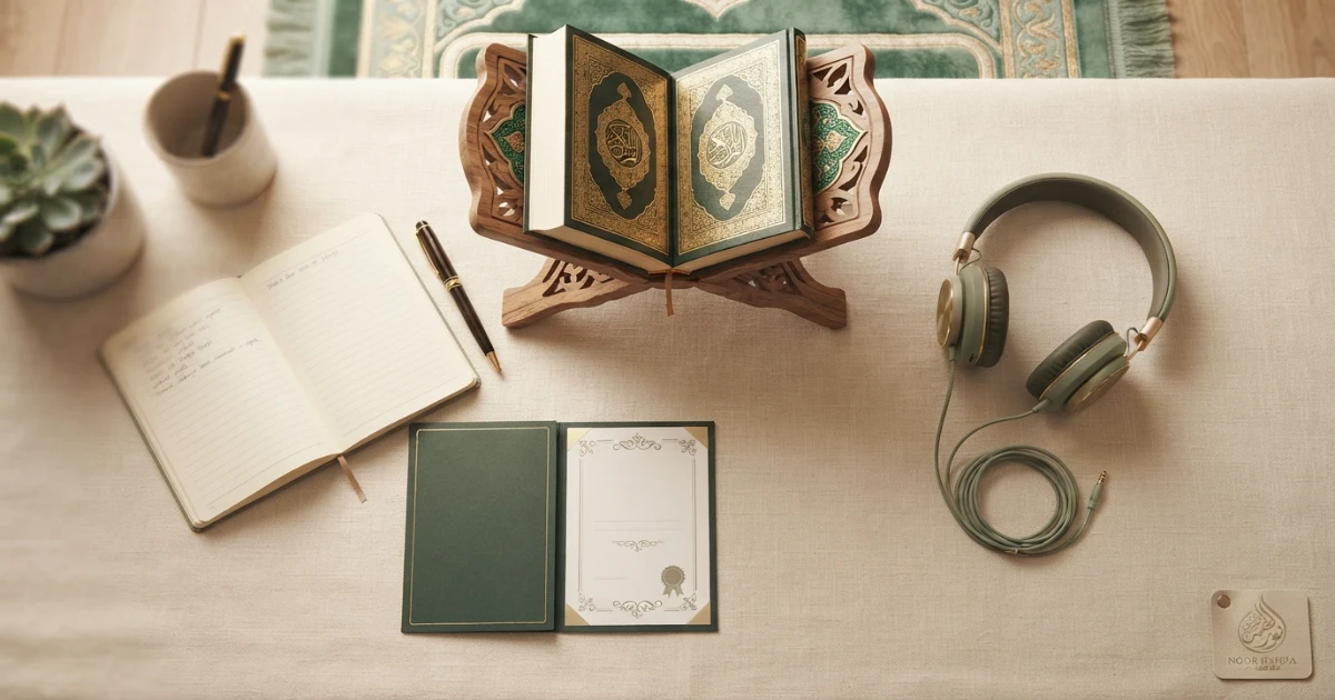 Parent reviewing female Quran teacher qualifications teaching skill and recitation accuracy