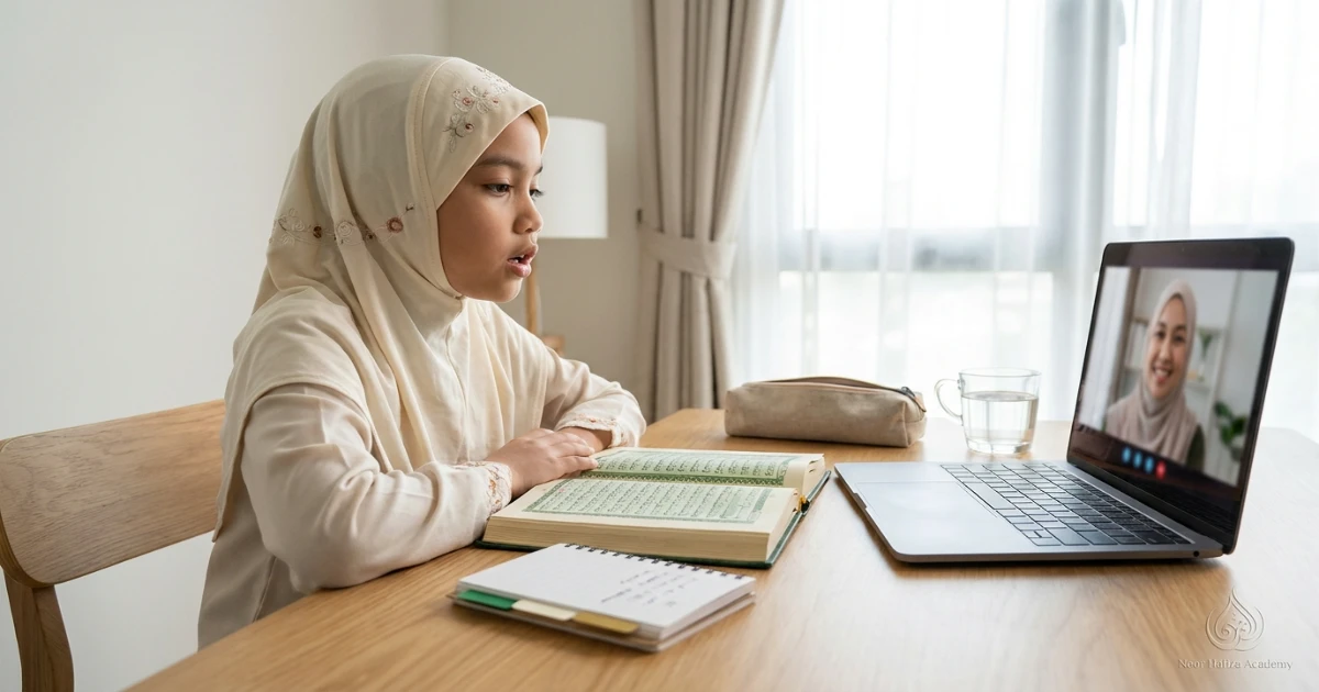 Muslim child learning Islamic manners character and daily Islamic Studies lessons