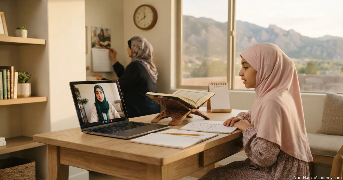 Mountain Time online Quran classes for Muslim families in western US states with a female Quran teacher