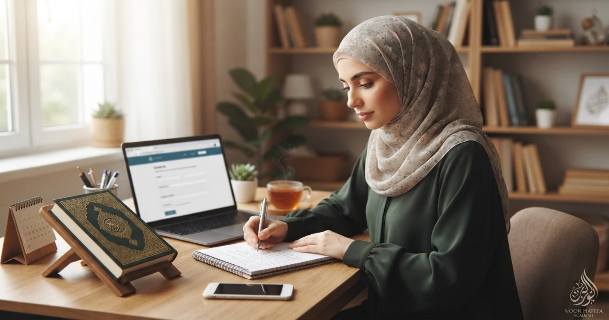Parent contacting an online Quran academy to arrange an Eastern Time class for a child