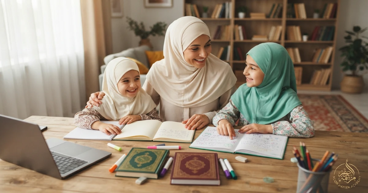 Parent tracking separate Quran reading Tajweed and Hifz goals for siblings