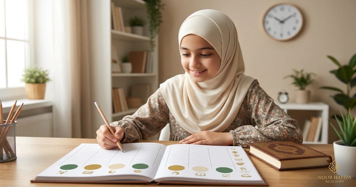 Child Quran memorization readiness assessment with parent and female Quran teacher