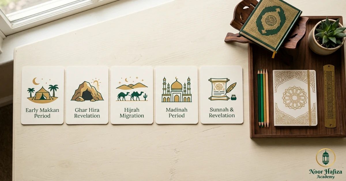 Muslim preteen learning Seerah through deeper discussion values and historical context