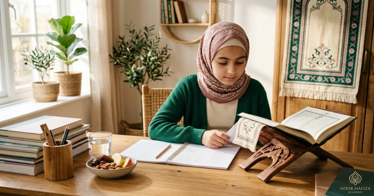 Weekly Quran plan for school children with class practice and revision blocks
