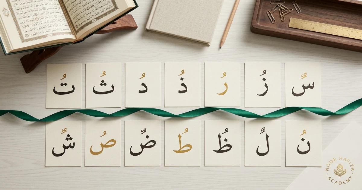 Fourteen Lam Shamsiyyah sun letters in Arabic with Shaddah pronunciation rule