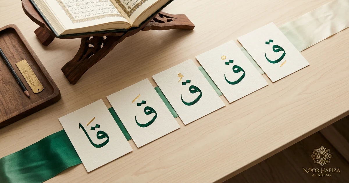 Heavy Arabic letters with Fathah Dammah Kasrah Sukoon and Alif showing levels of Tafkheem