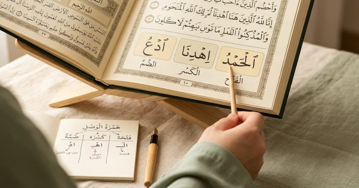 How to start Hamzatul Wasl with Fathah Kasrah or Dammah in beginner Tajweed