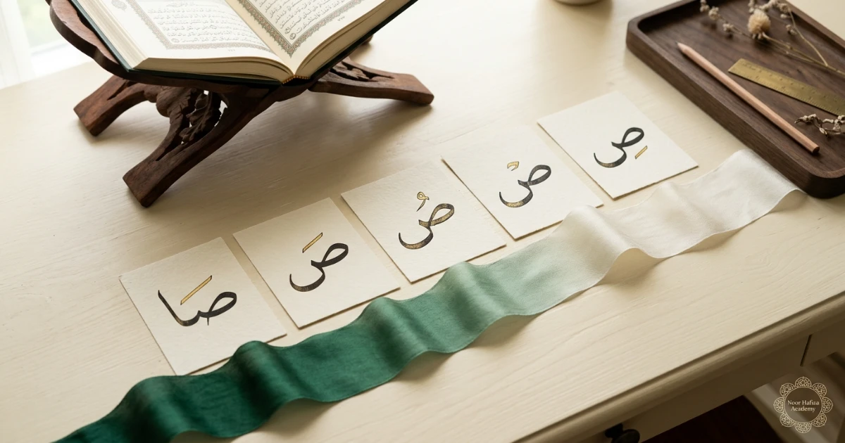 Light letters in Tajweed with thin Tarqeeq pronunciation examples