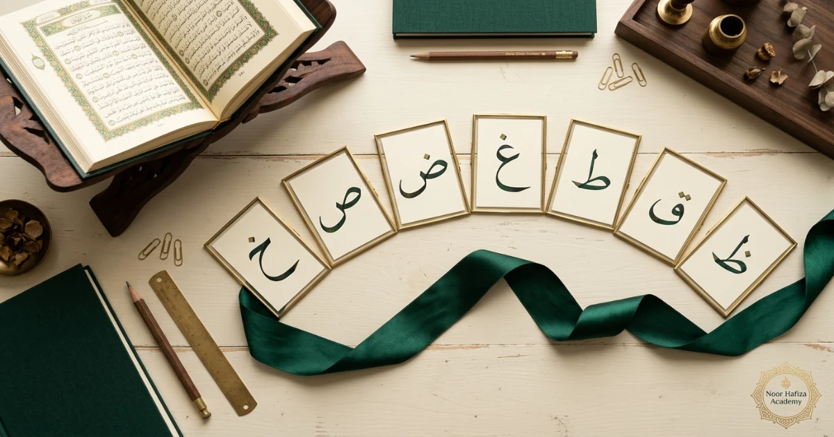 Seven heavy Isti'la letters in Tajweed Kha Sad Dad Ghayn Ta Qaf and Za